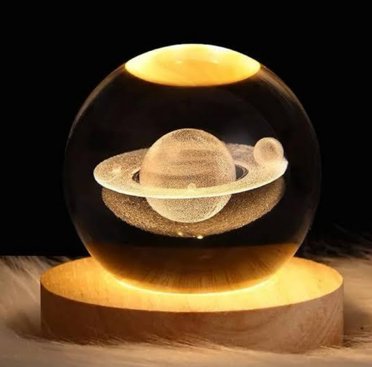 3D Galaxy Space Crystal Ball Night Light with Wooden LED Stand| Random Design